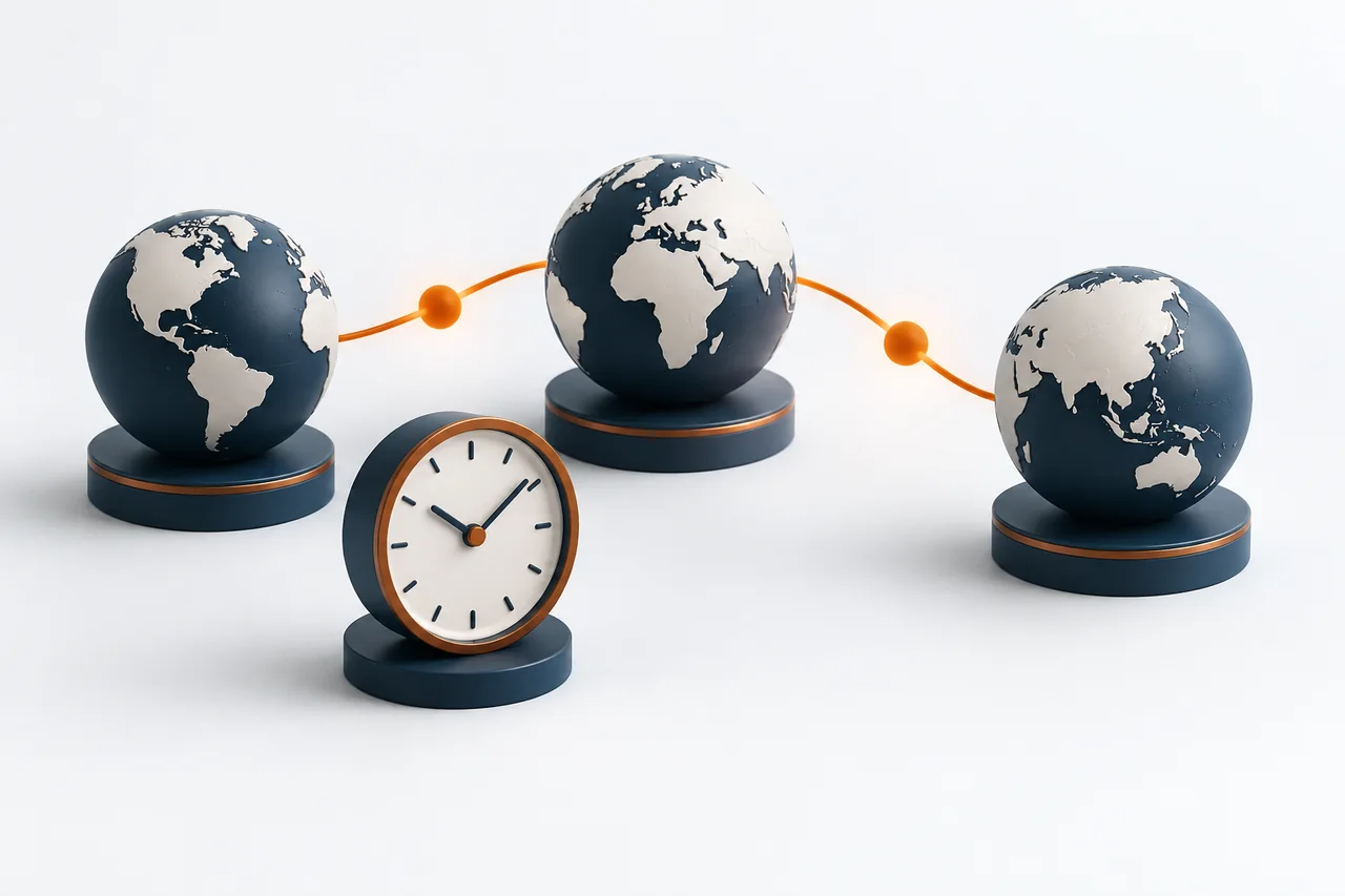 DNS yayılmasını anlatan saat ve bağlantılı küreler