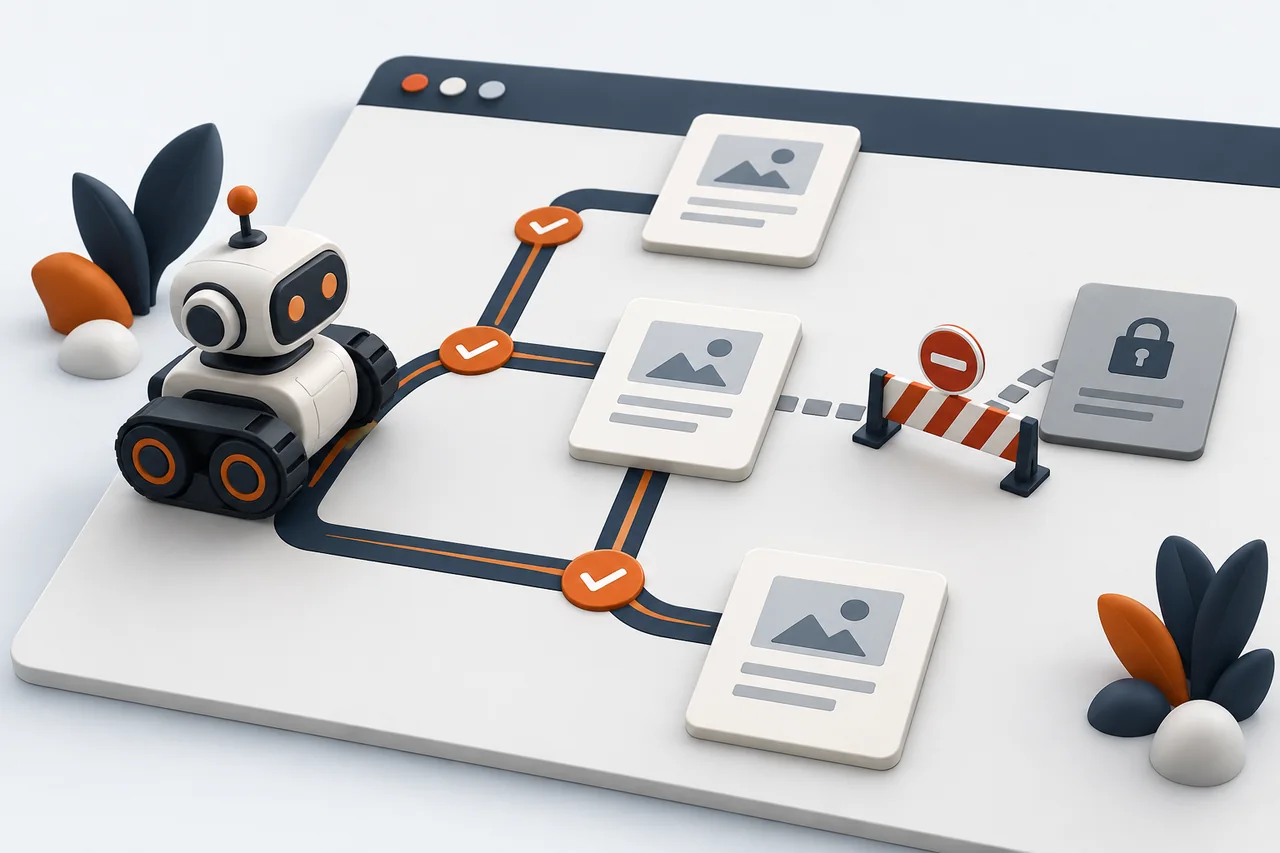 Tarama kurallarını anlatan robot ve yönlendirilmiş sayfa yolları