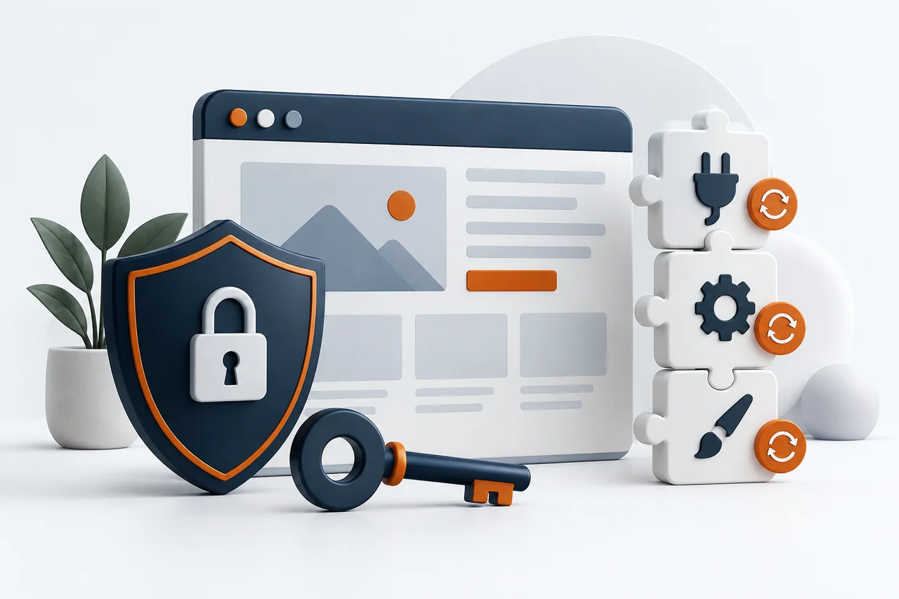 Web sitesi güvenliğini anlatan kalkan ve bakım dişlileri