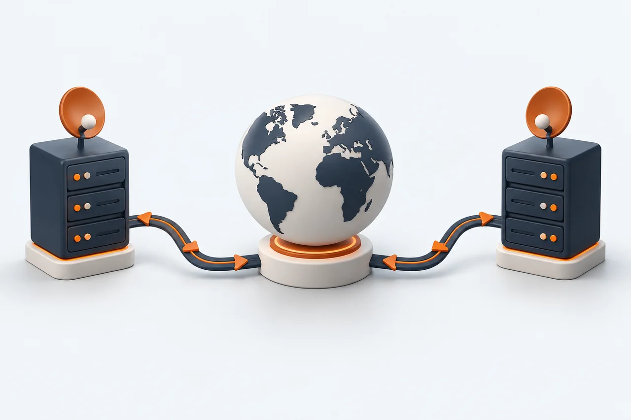 Nameserver yönlendirmesini anlatan küre ve bağlantılı sunucular